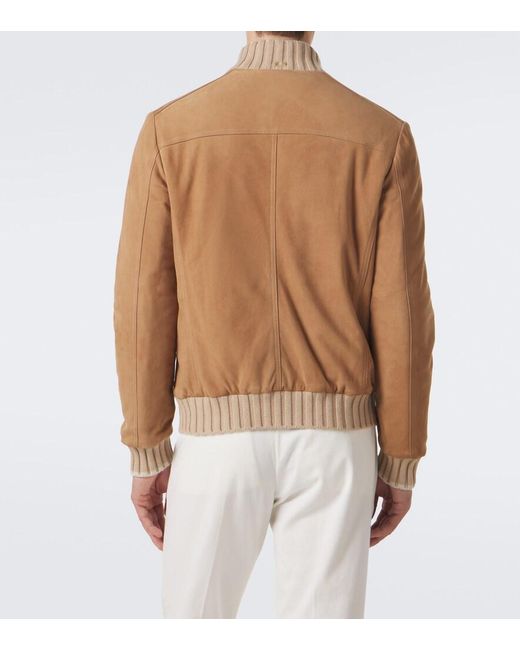 Fedeli Brown Cashmere-Trimmed Suede Jacket for men