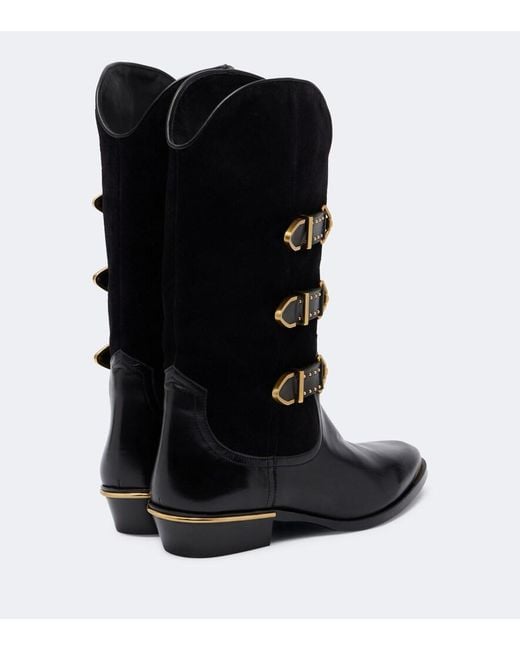 Isabel Marant Black Mexia Leather And Suede Cowboy Boots