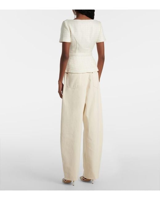 Self-Portrait White Belted Boucle Top