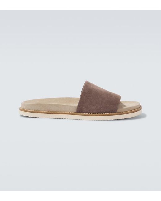 Brunello Cucinelli Pantoletten Aus Veloursleder in Brown für Herren