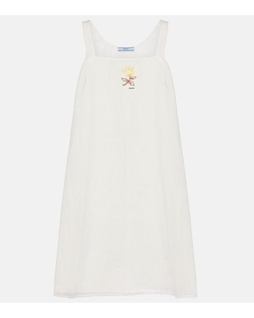 Prada White Embroidered Linen Minidress