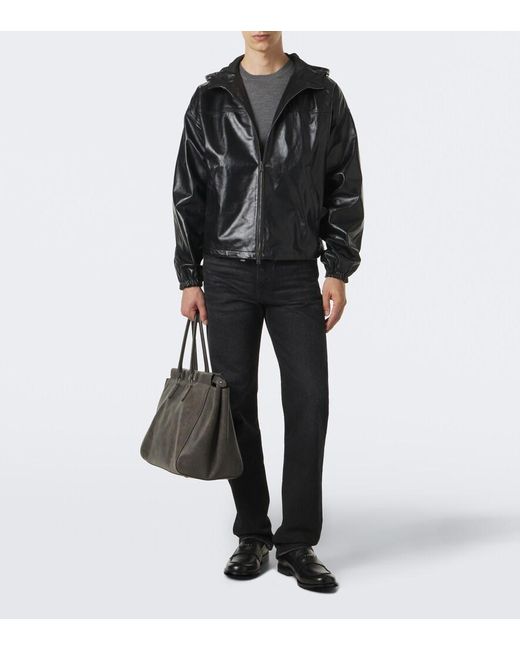Fendi Black Leather Bomber Jacket for men