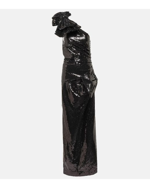 Robe longue asymetrique a sequins Nina Ricci en coloris Black