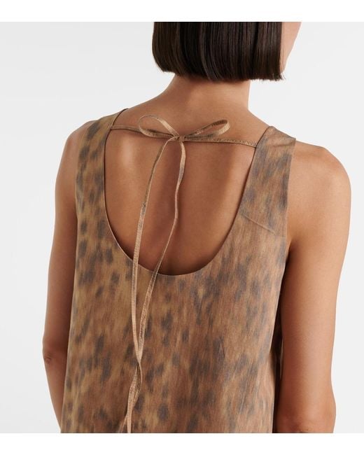 Ganni Brown Ruffled Printed Cotton Minidress