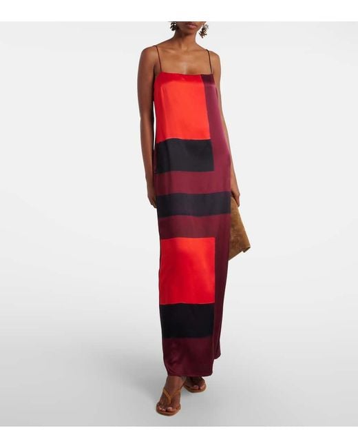 Staud Red Mae Printed Silk-Blend Maxi Dress
