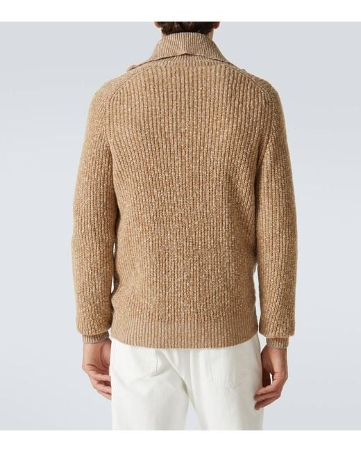 Brunello Cucinelli Natural Zip-Up Wool And Cashmere Cardigan for men