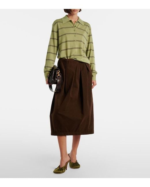Dries Van Noten Green Striped Wool Polo Sweater