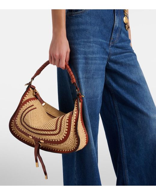 Chloé Brown Marcie Small Raffia-Effect Shoulder Bag