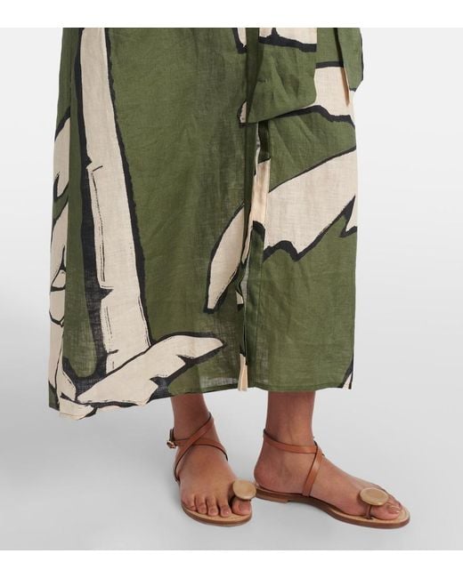 Johanna Ortiz Green Printed Linen Maxi Dress