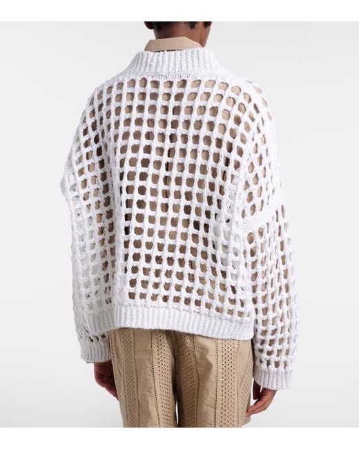 Brunello Cucinelli White Open-Knit Cotton Cardigan
