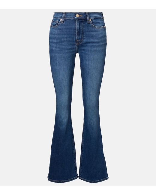 7 For All Mankind Blue Mid-Rise Flared Jeans