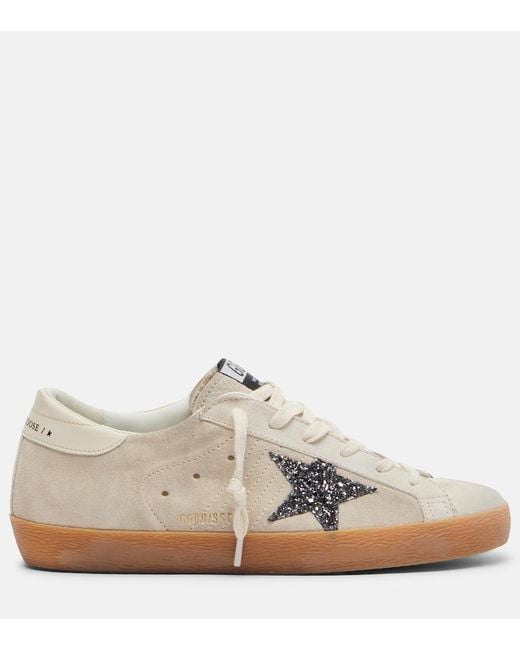 Golden Goose Deluxe Brand White Super-Star Glitter Suede Sneakers