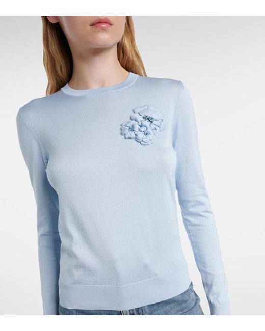 Dolce & Gabbana Blue Silk Pullover With Flower Brooch