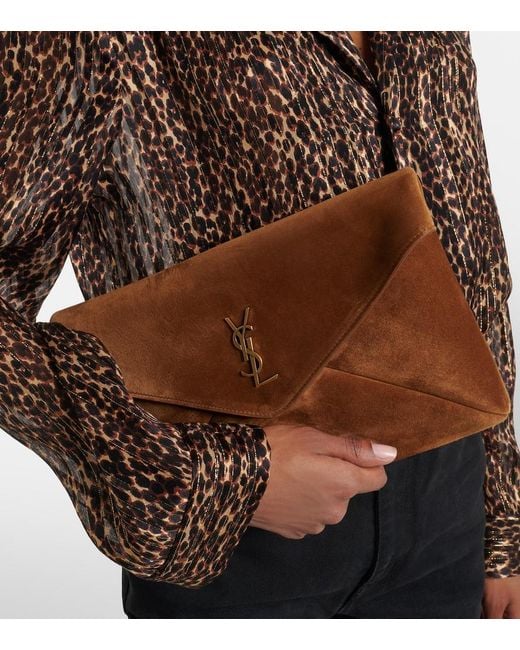 Saint Laurent Brown Cassandre Suede Pouch