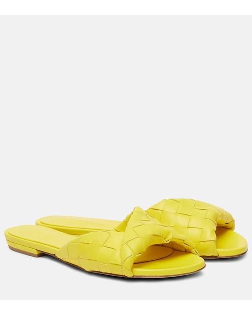 Bottega Veneta Yellow Blink Intrecciato Leather Slides