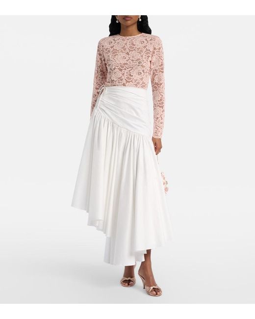 Self-Portrait White Asymmetric Cotton Poplin Midi Skirt