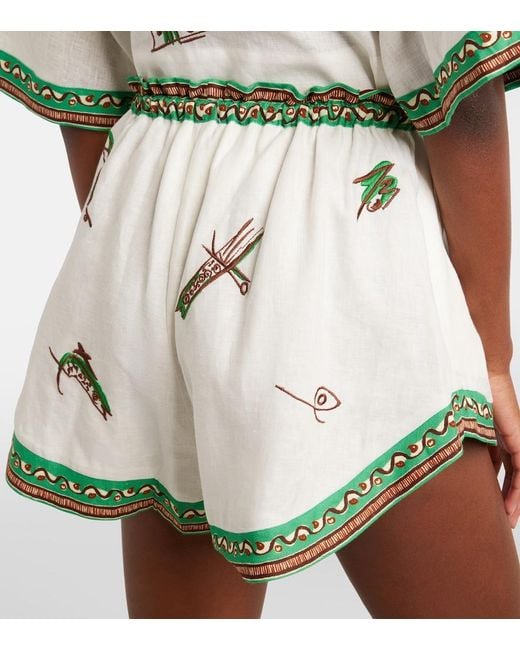 ALÉMAIS Green Wanda Embroidered Linen Shorts