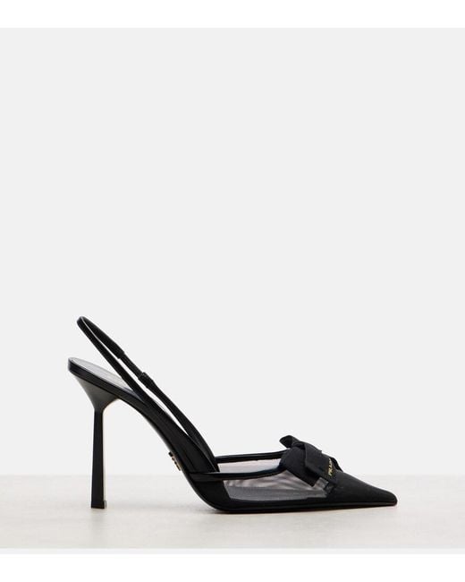 Prada Black 100 Leather-Trimmed Mesh Slingback Pumps