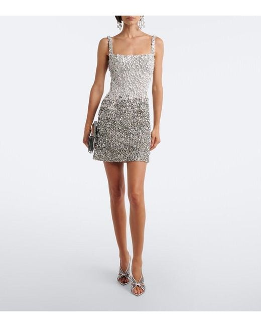 La Fuori White Floral Sequined Minidress