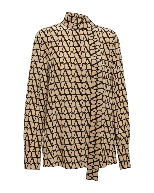 Valentino Vlogo Silk Blouse in Natural | Lyst