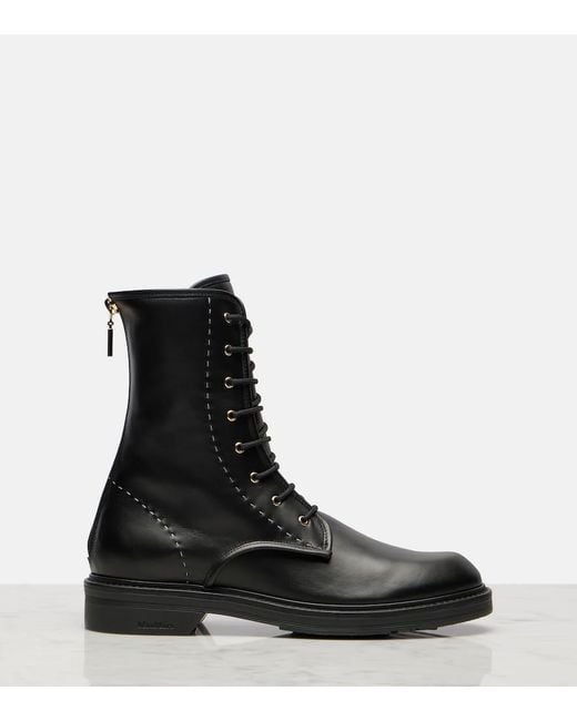 Max Mara Black Schnuerstiefel Urbancombat Aus Leder