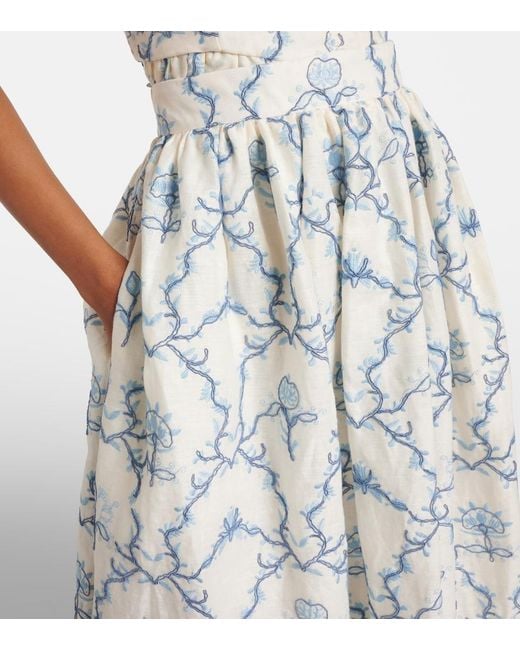 Agua Bendita Blue Tangelo Floral Linen Maxi Skirt