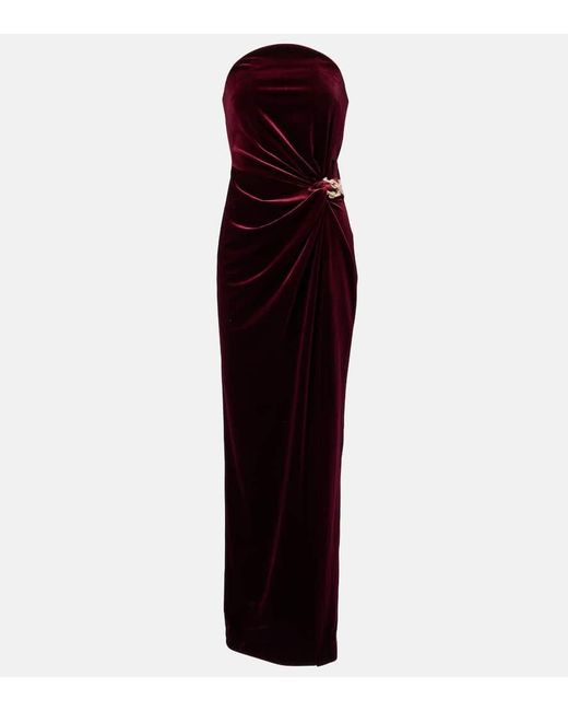 Self-Portrait Purple Robe Aus Samt Mit Kristallen
