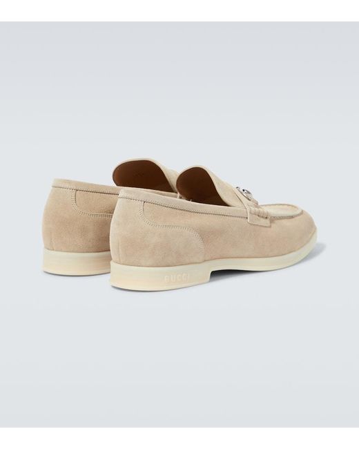 Gucci White Horsebit Suede Loafers for men