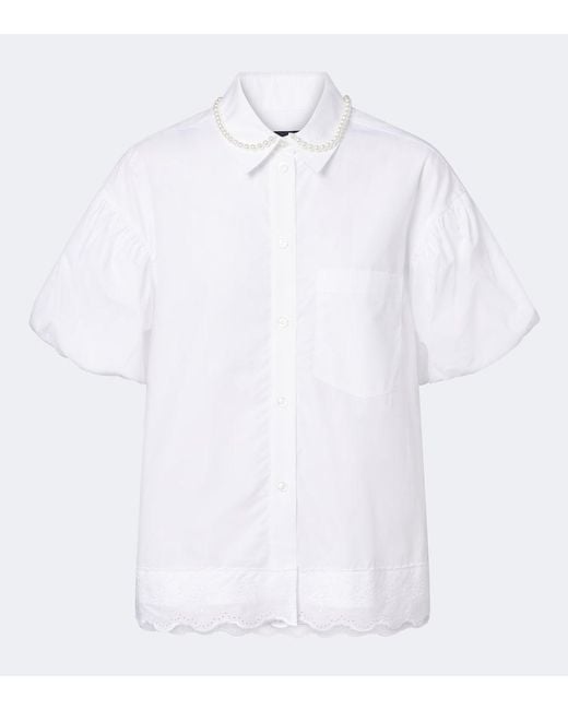 Simone Rocha White Embellished Scalloped Cotton Blouse