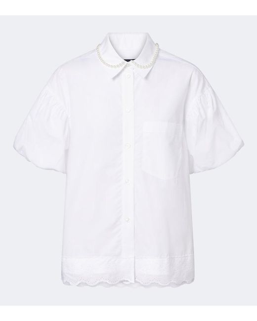 Simone Rocha White Embellished Scalloped Cotton Shirt