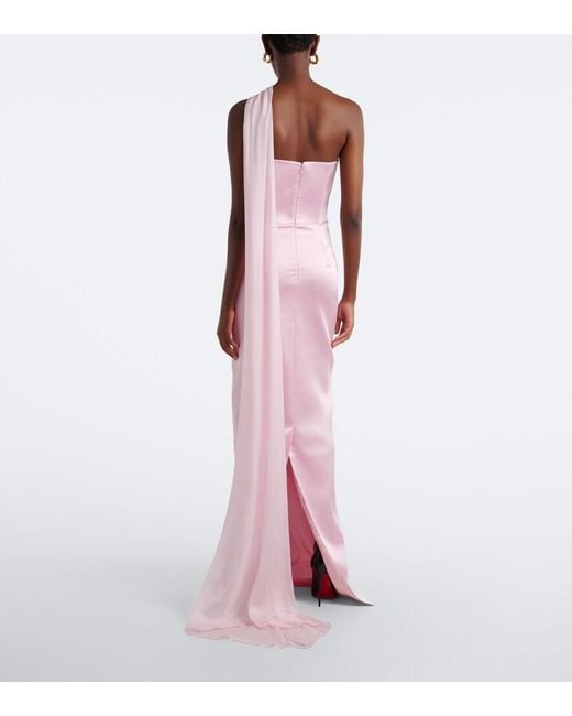 The New Arrivals Ilkyaz Ozel Pink Julietta Scarf-Detail Satin Gown