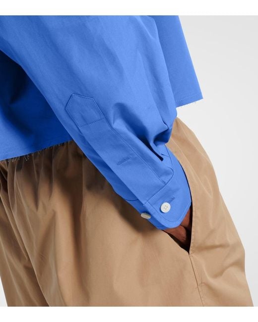 Camisa De Popelin De Algodon Cropped Miu Miu de color Blue