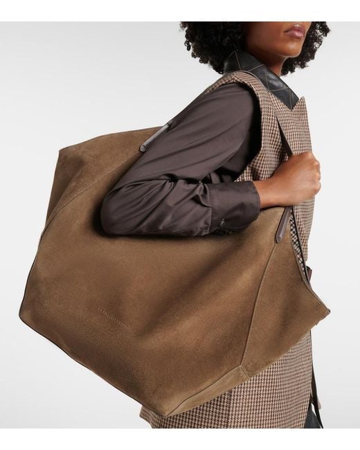 Brunello Cucinelli Brown Monili Medium Reversible Suede Tote Bag