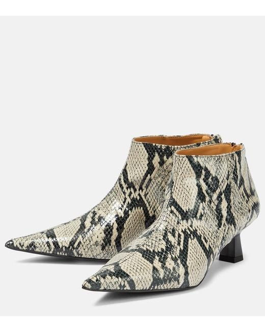 Ganni White Snake-effect Faux Leather Ankle Boots