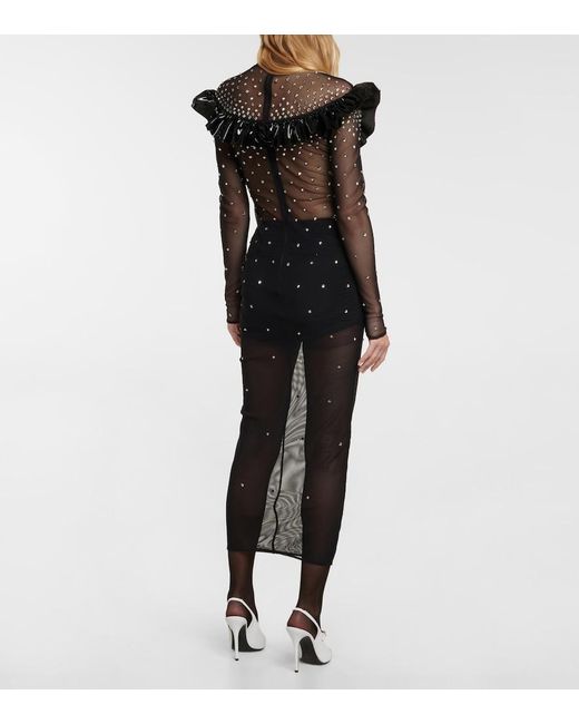Alessandra Rich Gray Embellished Mesh Midi Dress
