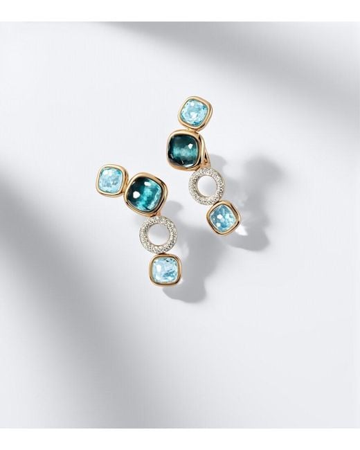 Pomellato Blue Nudo 18Kt And Rose Drop Earrings With Topaz And Diamonds
