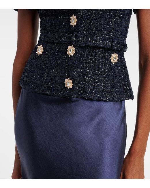 Self-Portrait Blue Verziertes Maxikleid Aus Boucle Und Satin