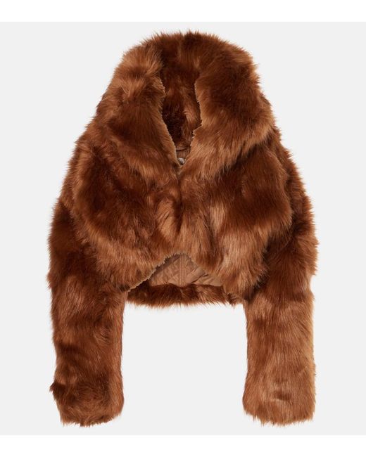 Entire studios Brown Vicinity Cropped Faux Fur Jacket