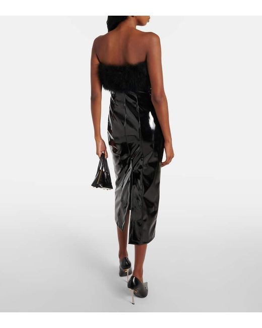 Blumarine Black Midikleid Aus Lederimitat Mit Federn