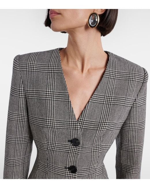 Self-Portrait Gray Checked Wool-Blend Minidress