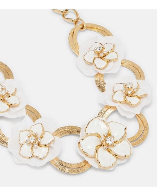 Dolce & Gabbana Metallic Embellished Floral Chain Necklace