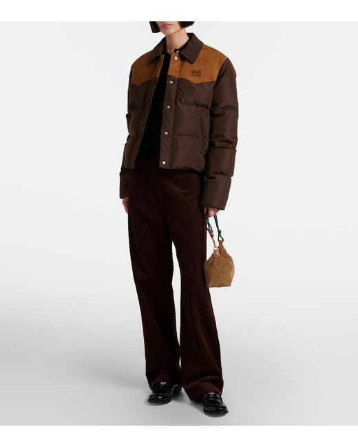 Miu Miu Brown Suede-Trimmed Ponge Down Jacket