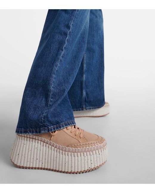 Chloé Natural Nama 80 Suede And Leather Wedge Sneakers
