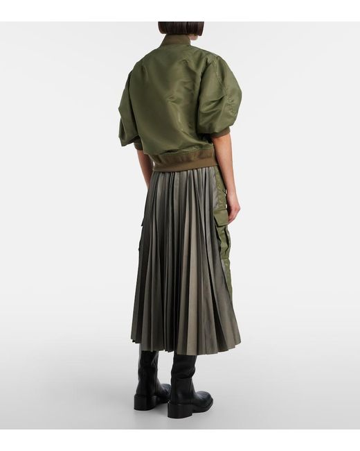 Sacai Green Pleated Midi Skirt