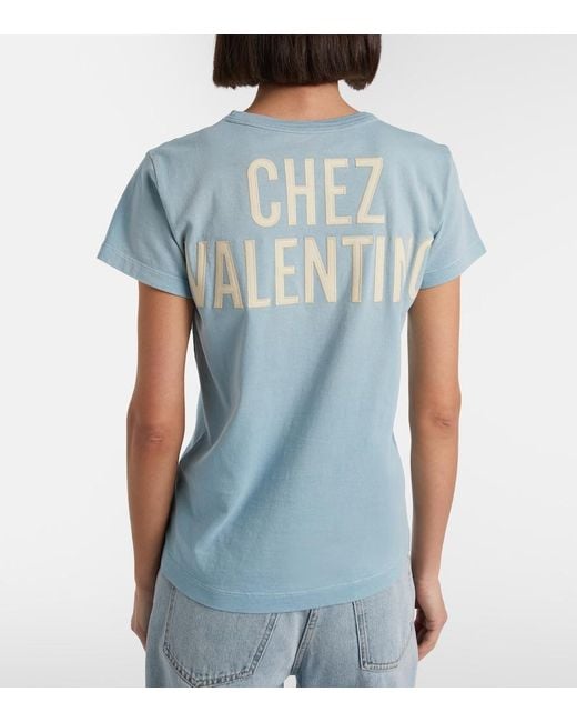 Valentino Blue Printed Cotton Jersey T-Shirt