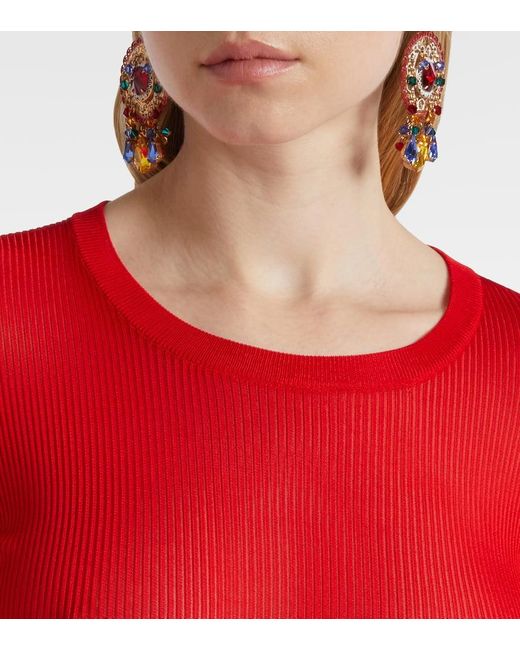 Dolce & Gabbana Red Pullover Aus Rippstrick