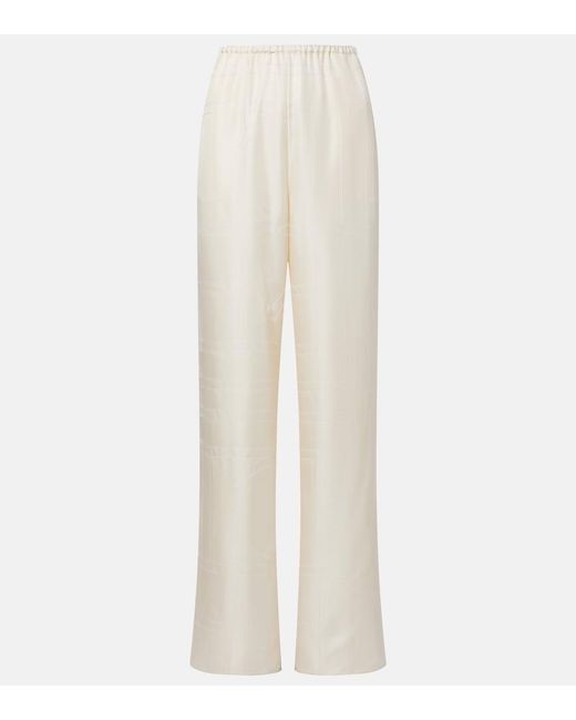 Totême White Embroidered Silk Satin Pajama Pants
