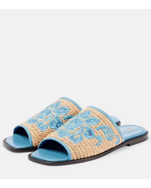 Etro Blue Leather Espadrille Slides