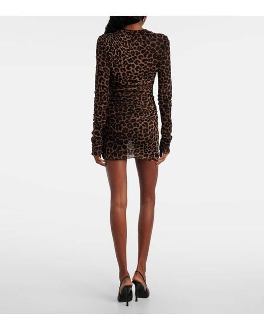 Vestido Corto De Tul Fruncido Saint Laurent de color Brown