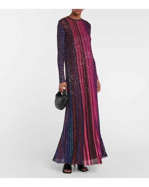 Missoni Purple Sequin-embellished Pleated Maxi Dress
